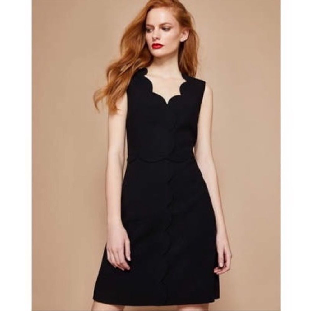 Ted Baker 14 (5) Black Rubeyed Scalloped Trim Sleeveless Shift Dress